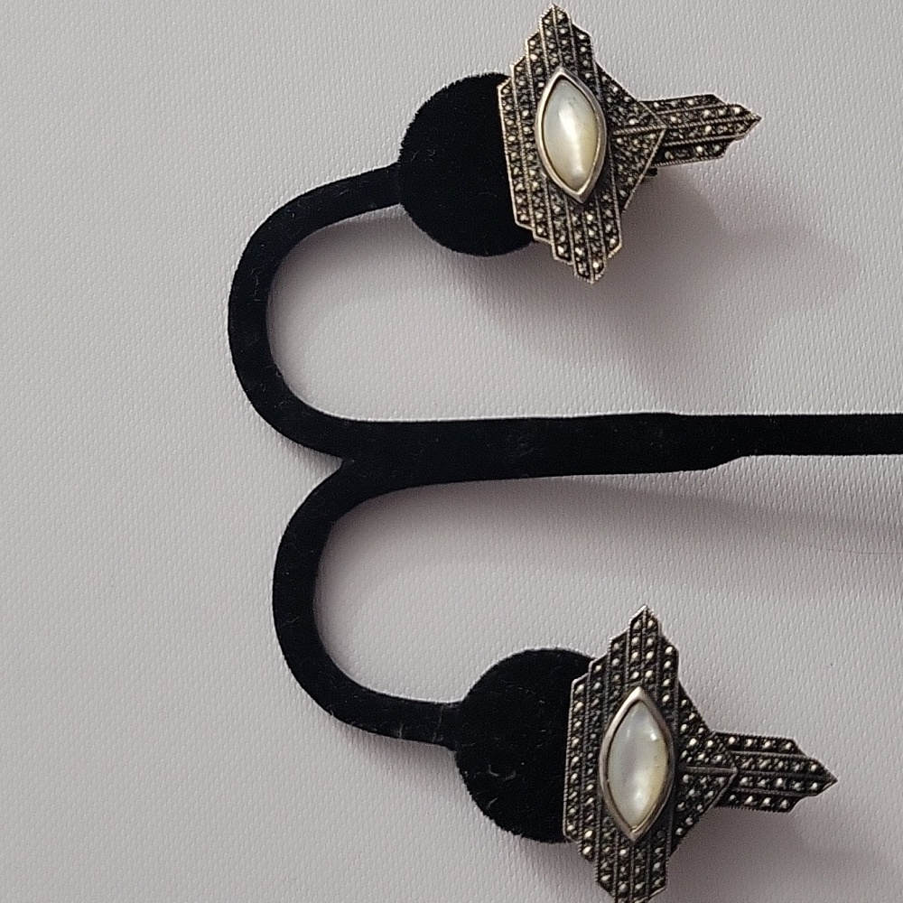 Judith Jack Large Sterling Clip Post Pierced Earrings W/ Moonstones Marcasites